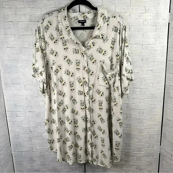 Torrid button-down blouse skull pineapples tropical whimsigoth plus size - Picture 5 of 14